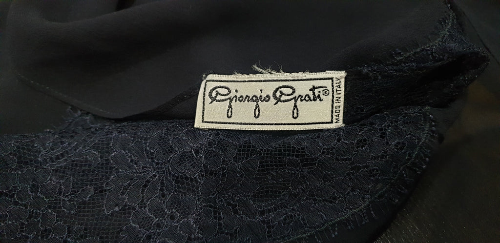 GIORGIO GRATI Midnight Navy Blue Sheer Long Length Lace Trim Rectangular Scarf