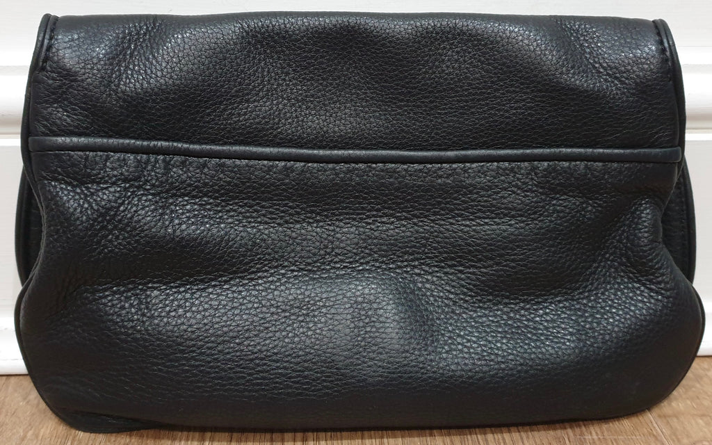 TORY BURCH Navy Black Leather Gold Tone Detachable Shoulder Strap Clutch Bag