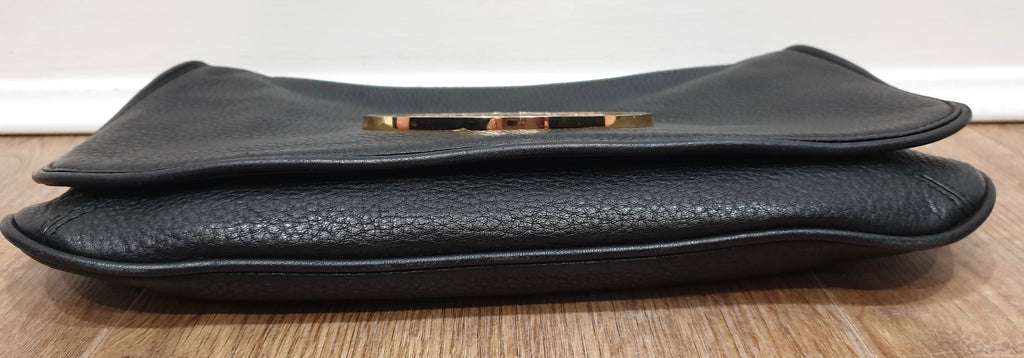 TORY BURCH Navy Black Leather Gold Tone Detachable Shoulder Strap Clutch Bag