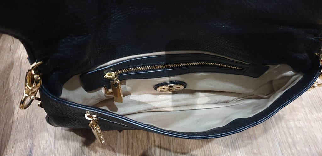 TORY BURCH Navy Black Leather Gold Tone Detachable Shoulder Strap Clutch Bag