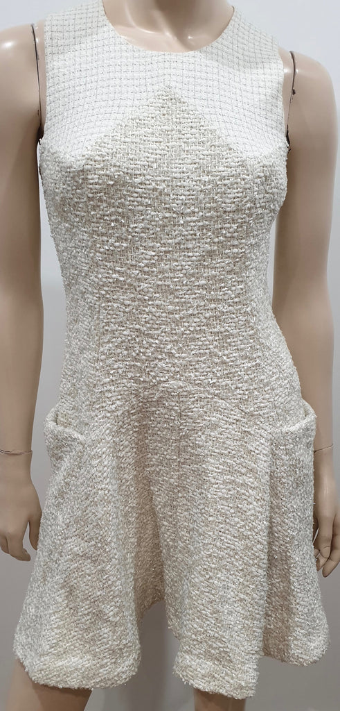 THEYSKENS THEORY Cream & Silver Textured Fabric Short Length Mini Dress 4 UK8