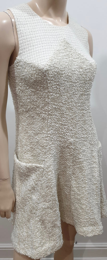 THEYSKENS THEORY Cream & Silver Textured Fabric Short Length Mini Dress 4 UK8