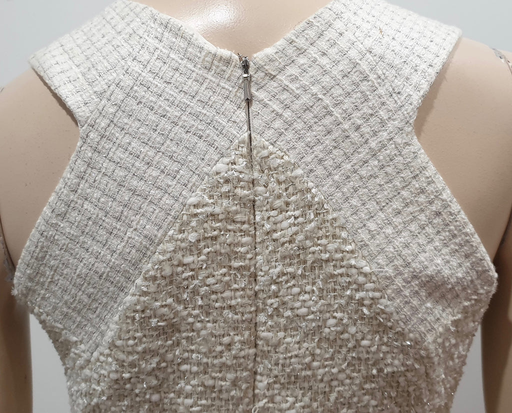 THEYSKENS THEORY Cream & Silver Textured Fabric Short Length Mini Dress 4 UK8