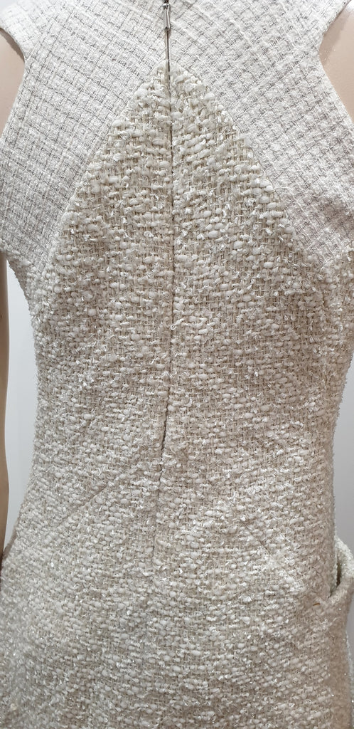 THEYSKENS THEORY Cream & Silver Textured Fabric Short Length Mini Dress 4 UK8