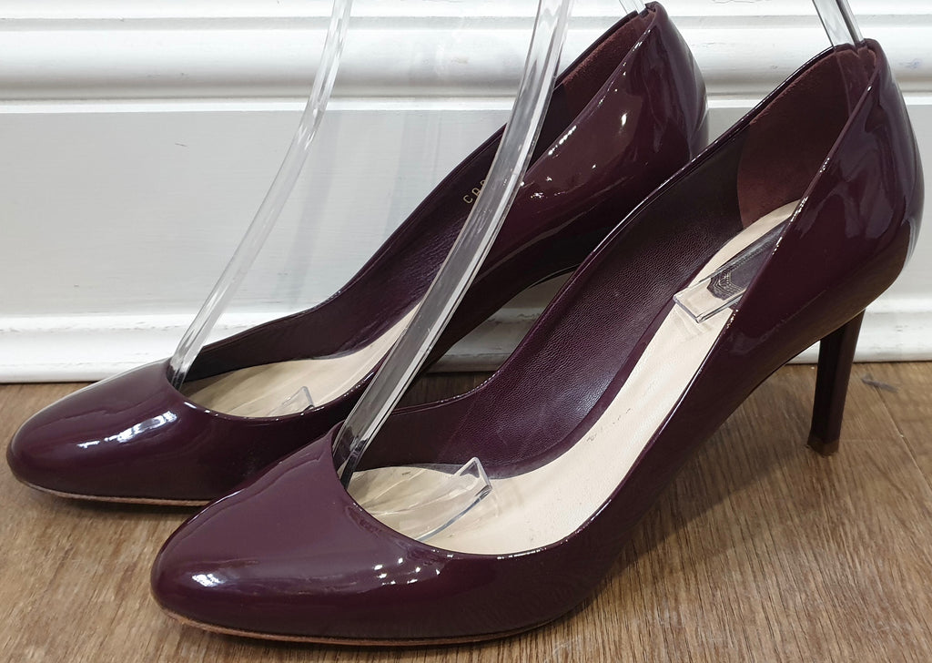 CHRISTIAN DIOR Burgundy Leather Patent Stiletto Heel Court Shoes Pumps 39 UK6