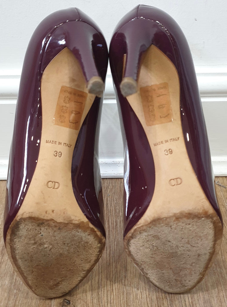 CHRISTIAN DIOR Burgundy Leather Patent Stiletto Heel Court Shoes Pumps 39 UK6