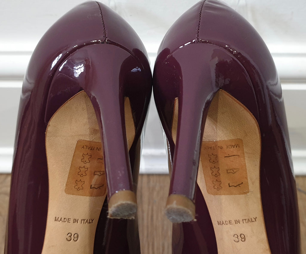 CHRISTIAN DIOR Burgundy Leather Patent Stiletto Heel Court Shoes Pumps 39 UK6