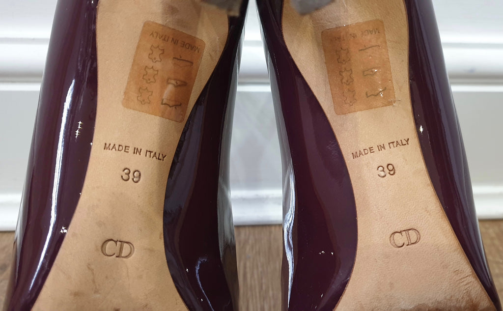 CHRISTIAN DIOR Burgundy Leather Patent Stiletto Heel Court Shoes Pumps 39 UK6