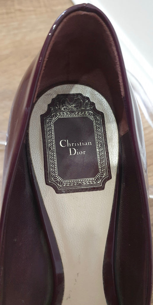 CHRISTIAN DIOR Burgundy Leather Patent Stiletto Heel Court Shoes Pumps 39 UK6