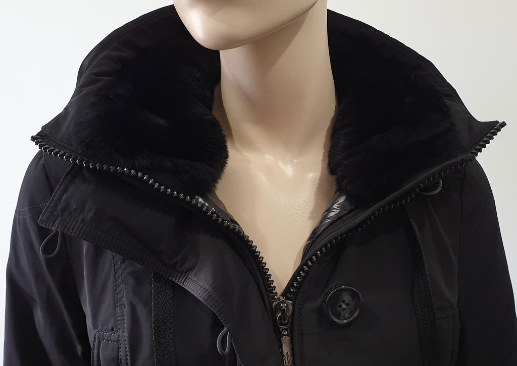 MONCLER Black Hooded Rabbit Fur Trim Quilted Puffer Winter Jacket Sz:2 UK12