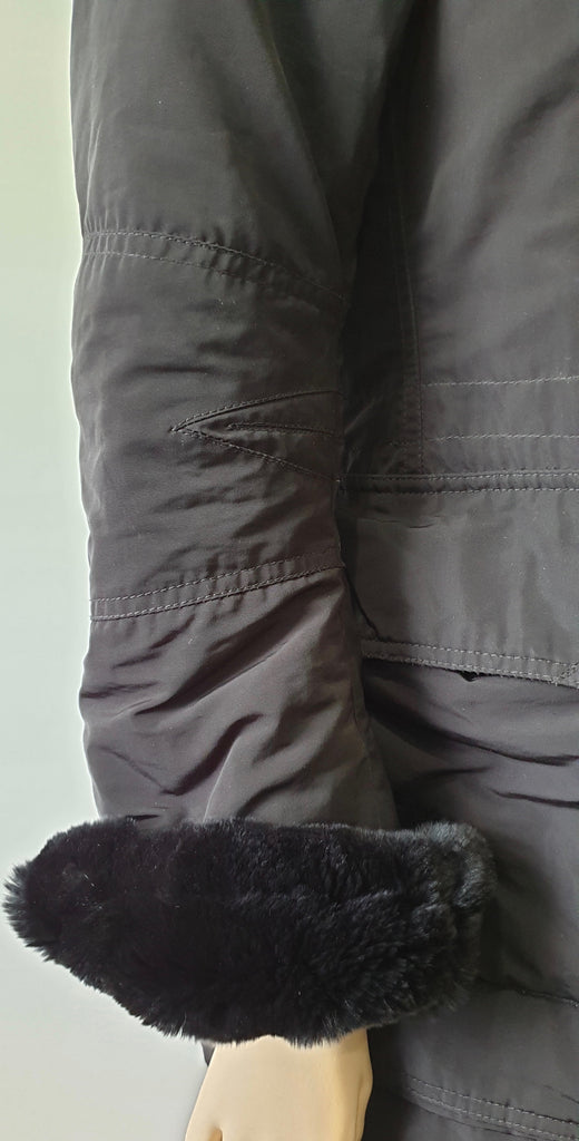 MONCLER Black Hooded Rabbit Fur Trim Quilted Puffer Winter Jacket Sz:2 UK12