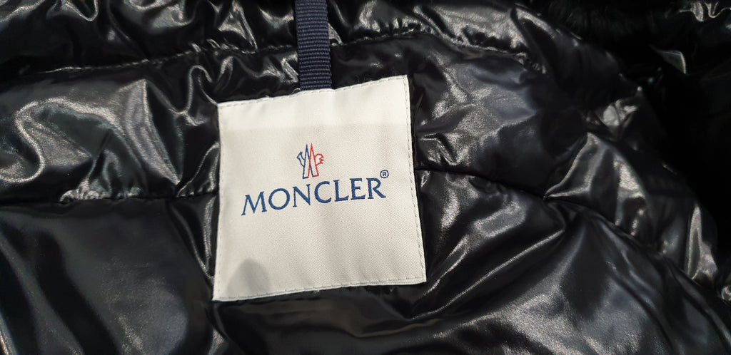 MONCLER Black Hooded Rabbit Fur Trim Quilted Puffer Winter Jacket Sz:2 UK12