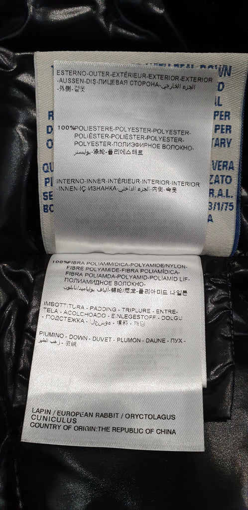 MONCLER Black Hooded Rabbit Fur Trim Quilted Puffer Winter Jacket Sz:2 UK12