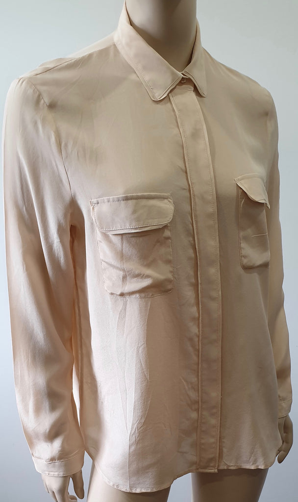 CUSTOMMADE Pale Peach Pink Silk Collared Long Sleeve Blouse Shirt Top 38; UK10