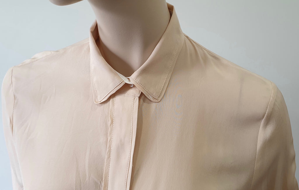 CUSTOMMADE Pale Peach Pink Silk Collared Long Sleeve Blouse Shirt Top 38; UK10