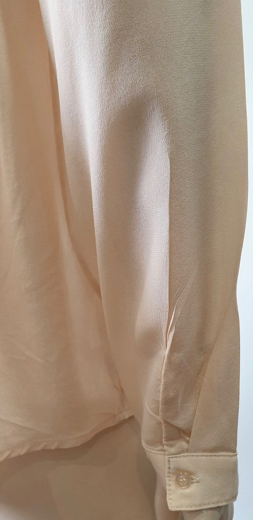 CUSTOMMADE Pale Peach Pink Silk Collared Long Sleeve Blouse Shirt Top 38; UK10
