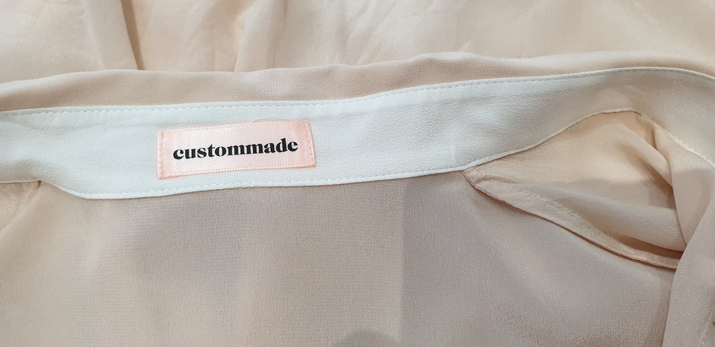 CUSTOMMADE Pale Peach Pink Silk Collared Long Sleeve Blouse Shirt Top 38; UK10