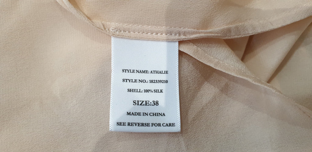 CUSTOMMADE Pale Peach Pink Silk Collared Long Sleeve Blouse Shirt Top 38; UK10