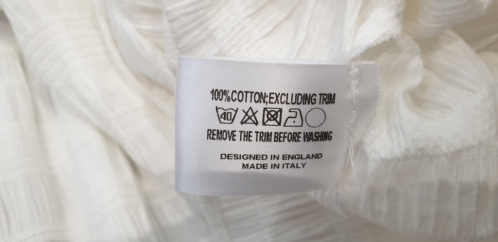 DONNA IDA Winter White Cotton High Neck Pleated Crinkle Fabric Fitted Blouse Top