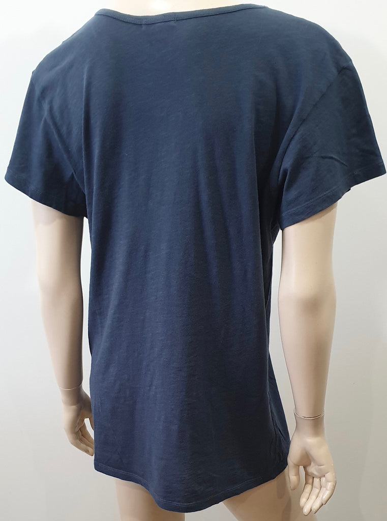 LNA Blue Cotton Cut Out V Neckline Short Length Sleeve T-Shirt Tee Top L