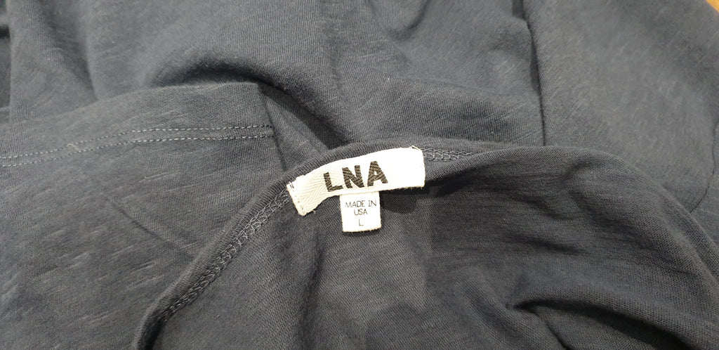 LNA Blue Cotton Cut Out V Neckline Short Length Sleeve T-Shirt Tee Top L