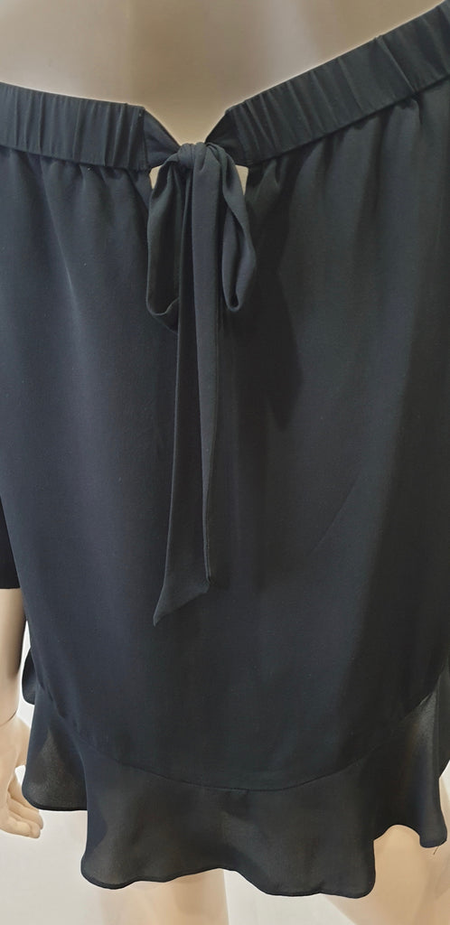 REBECCA TAYLOR Black Silk Elasticated Neck Short Sleeve Lined Blouse Top UK12