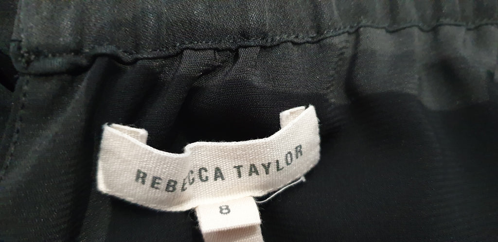 REBECCA TAYLOR Black Silk Elasticated Neck Short Sleeve Lined Blouse Top UK12