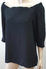 THEORY Black Silk Elasticated Wide Neck Off Shoulder 3/4 Sleeve Blouse Tunic Top