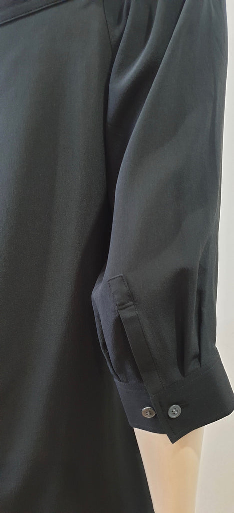 THEORY Black Silk Elasticated Wide Neck Off Shoulder 3/4 Sleeve Blouse Tunic Top