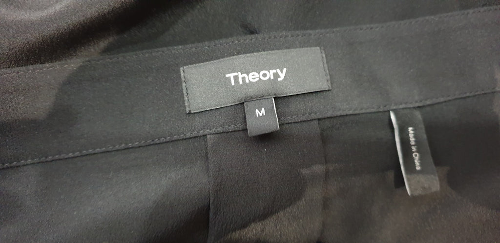 THEORY Black Silk Elasticated Wide Neck Off Shoulder 3/4 Sleeve Blouse Tunic Top