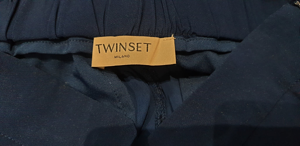 TWINSET MILANO Royal Blue Elastic Hemline Crop Capri Trousers Pants IT42 UK10