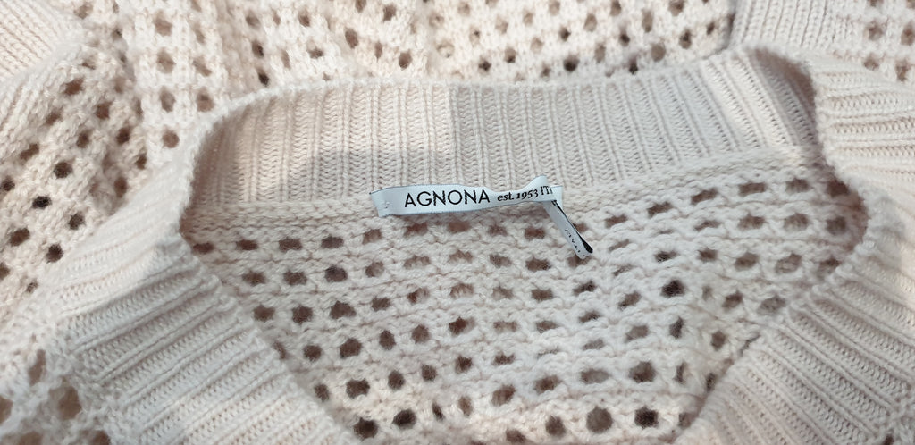 AGNONA Cream Cashmere Round Neck Long Sleeve Loose Knit Jumper Sweater Top