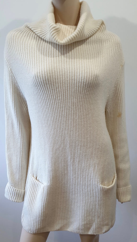 VINCE Cream Cashmere High Roll Neck Long Sleeve Knitwear Jumper Sweater Top L