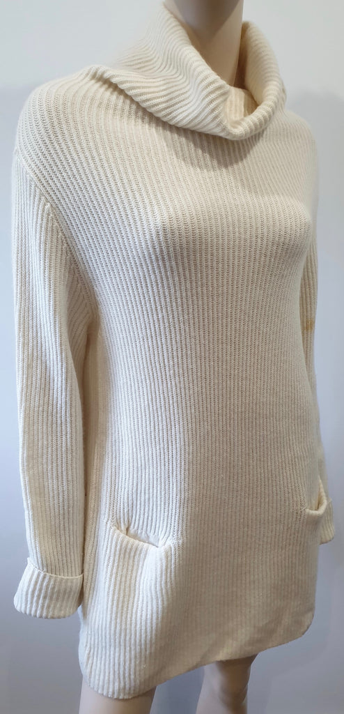 VINCE Cream Cashmere High Roll Neck Long Sleeve Knitwear Jumper Sweater Top L