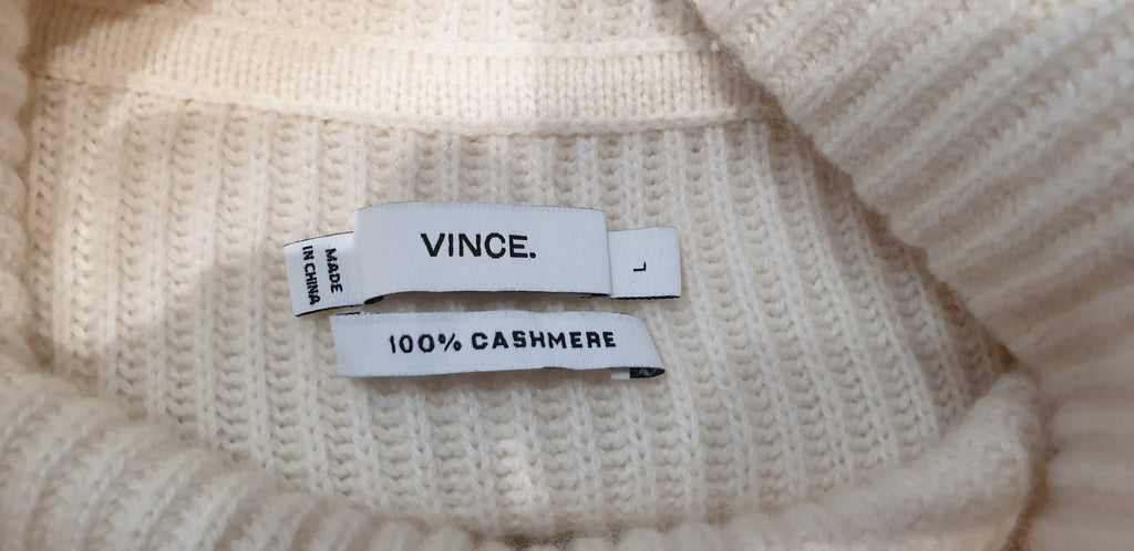 VINCE Cream Cashmere High Roll Neck Long Sleeve Knitwear Jumper Sweater Top L