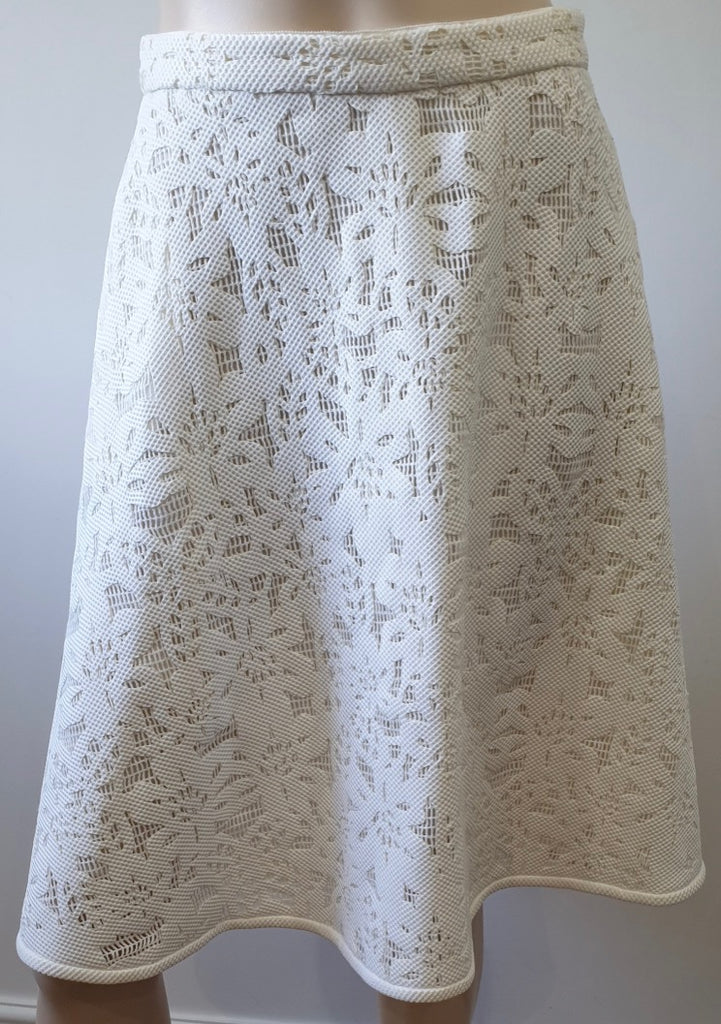 CAROLINA HERRERA White & Cream Cut Out Lined A-Line Flared Skirt 6 UK10