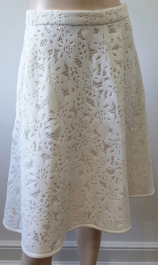 CAROLINA HERRERA White & Cream Cut Out Lined A-Line Flared Skirt 6 UK10