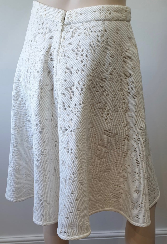 CAROLINA HERRERA White & Cream Cut Out Lined A-Line Flared Skirt 6 UK10