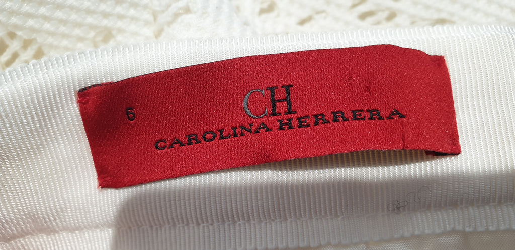CAROLINA HERRERA White & Cream Cut Out Lined A-Line Flared Skirt 6 UK10