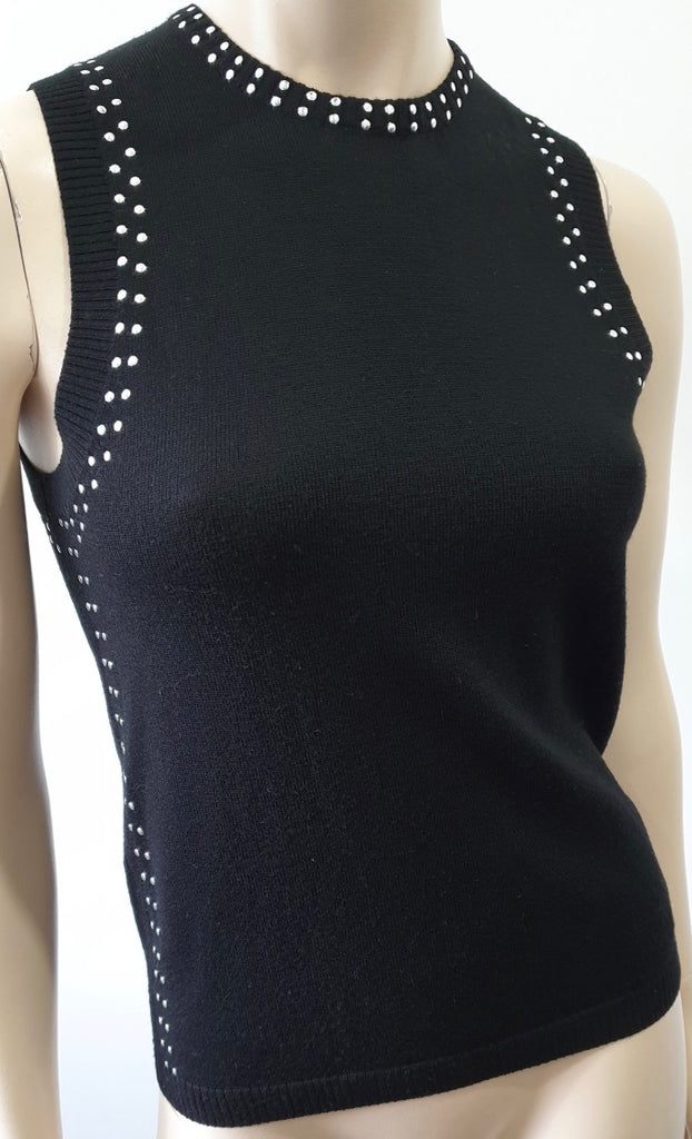 BELLA FREUD Black Wool Fine Knitwear Silver Stud Sleeveless Jumper Sweater Top S