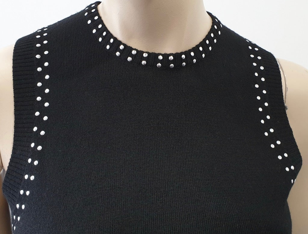 BELLA FREUD Black Wool Fine Knitwear Silver Stud Sleeveless Jumper Sweater Top S