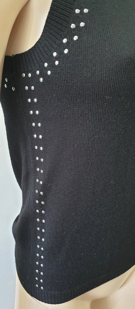 BELLA FREUD Black Wool Fine Knitwear Silver Stud Sleeveless Jumper Sweater Top S