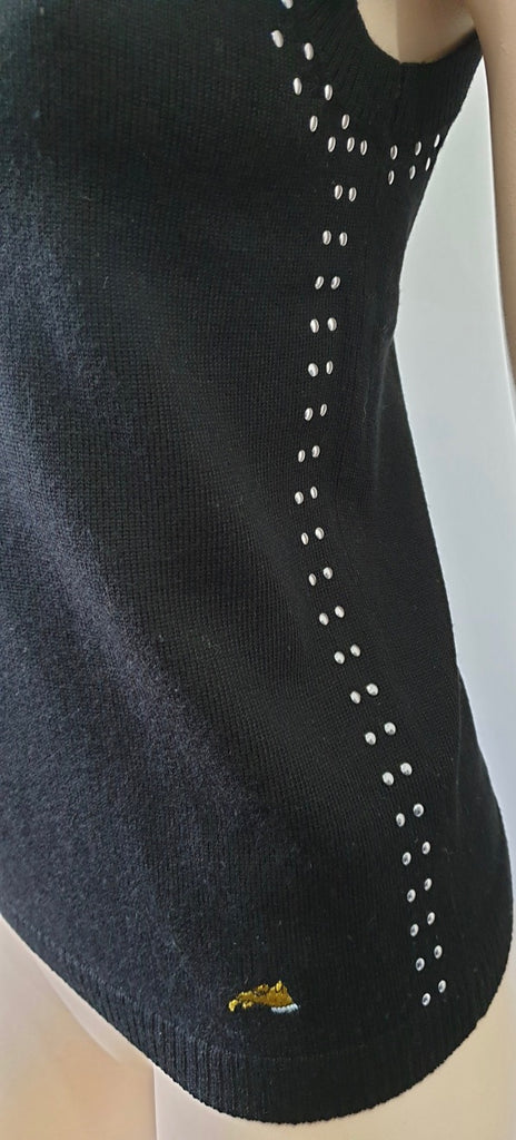 BELLA FREUD Black Wool Fine Knitwear Silver Stud Sleeveless Jumper Sweater Top S