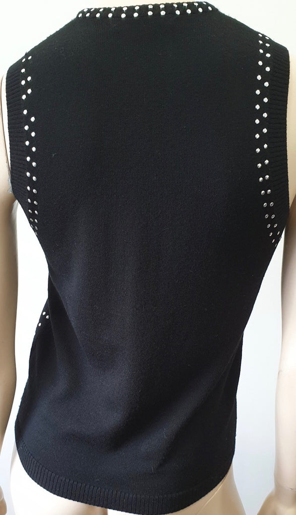 BELLA FREUD Black Wool Fine Knitwear Silver Stud Sleeveless Jumper Sweater Top S