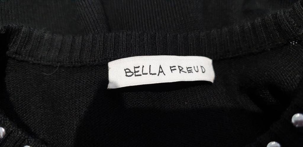 BELLA FREUD Black Wool Fine Knitwear Silver Stud Sleeveless Jumper Sweater Top S