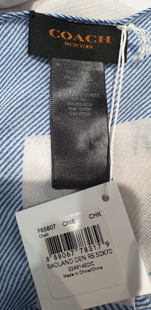 COACH Blue & White Modal BADLAND Floral Print Fray Edge Large Shawl Scarf BNWT