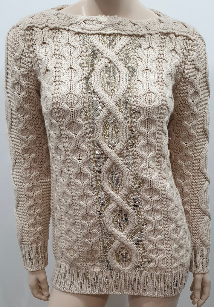 ICEBERG Cream Wool Chunky Cable Knit Sequin Long Sleeve Sweater Jumper EU40/S