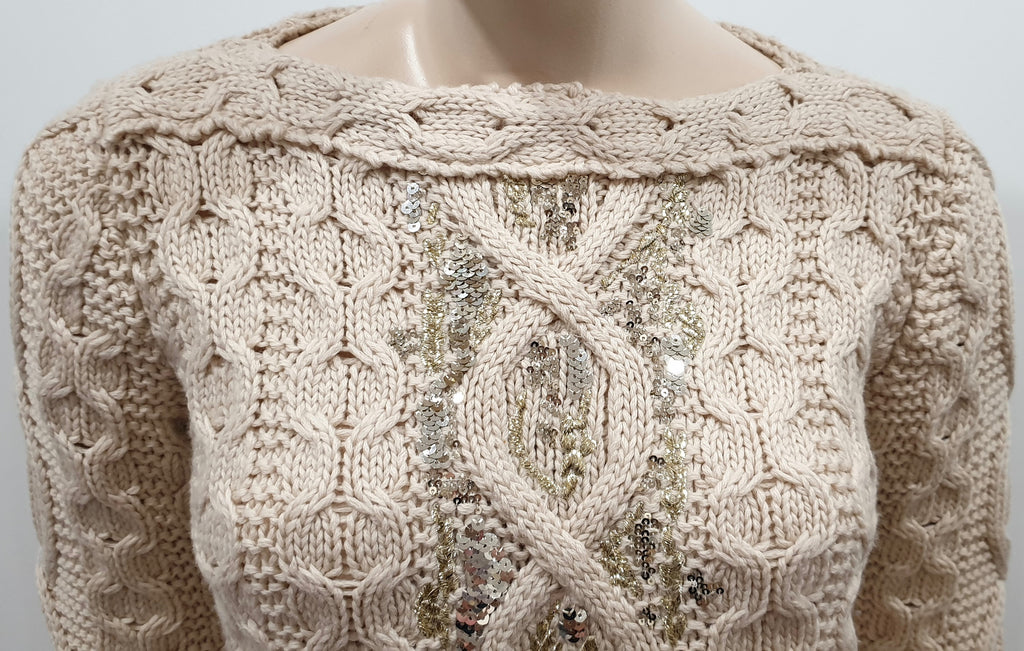 ICEBERG Cream Wool Chunky Cable Knit Sequin Long Sleeve Sweater Jumper EU40/S