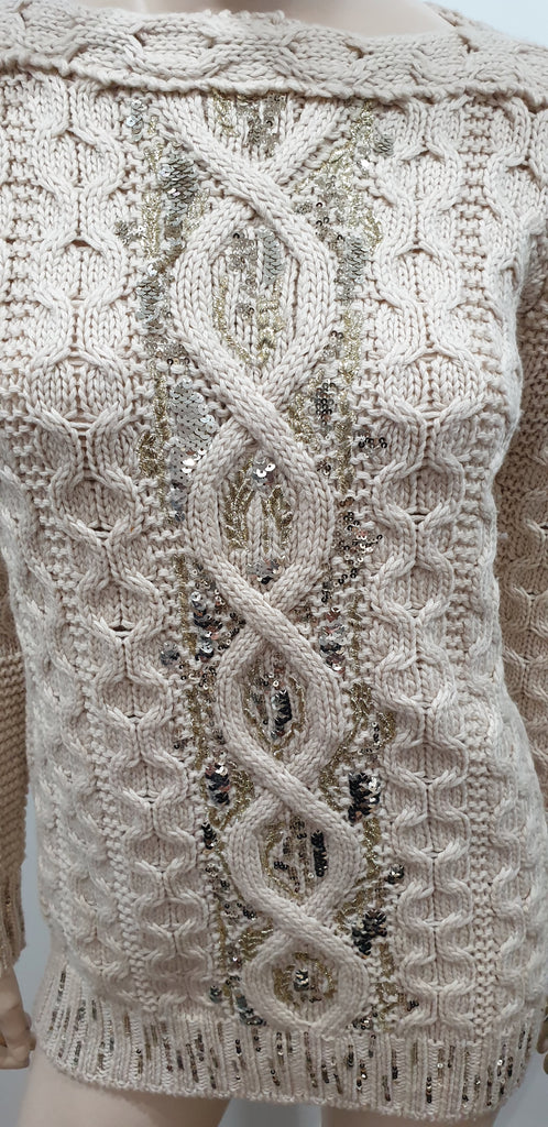 ICEBERG Cream Wool Chunky Cable Knit Sequin Long Sleeve Sweater Jumper EU40/S