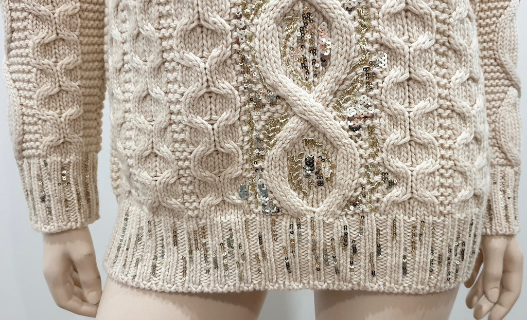 ICEBERG Cream Wool Chunky Cable Knit Sequin Long Sleeve Sweater Jumper EU40/S